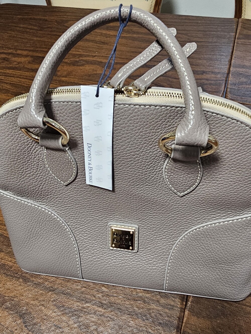 Dooney & Bourke Lucca Pebble Leather Satchel With Crossbody Straps- Elephant